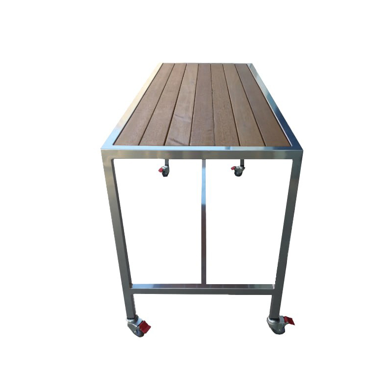 Alex S1 Stainless Steel & Timber Outdoor Table with Castors