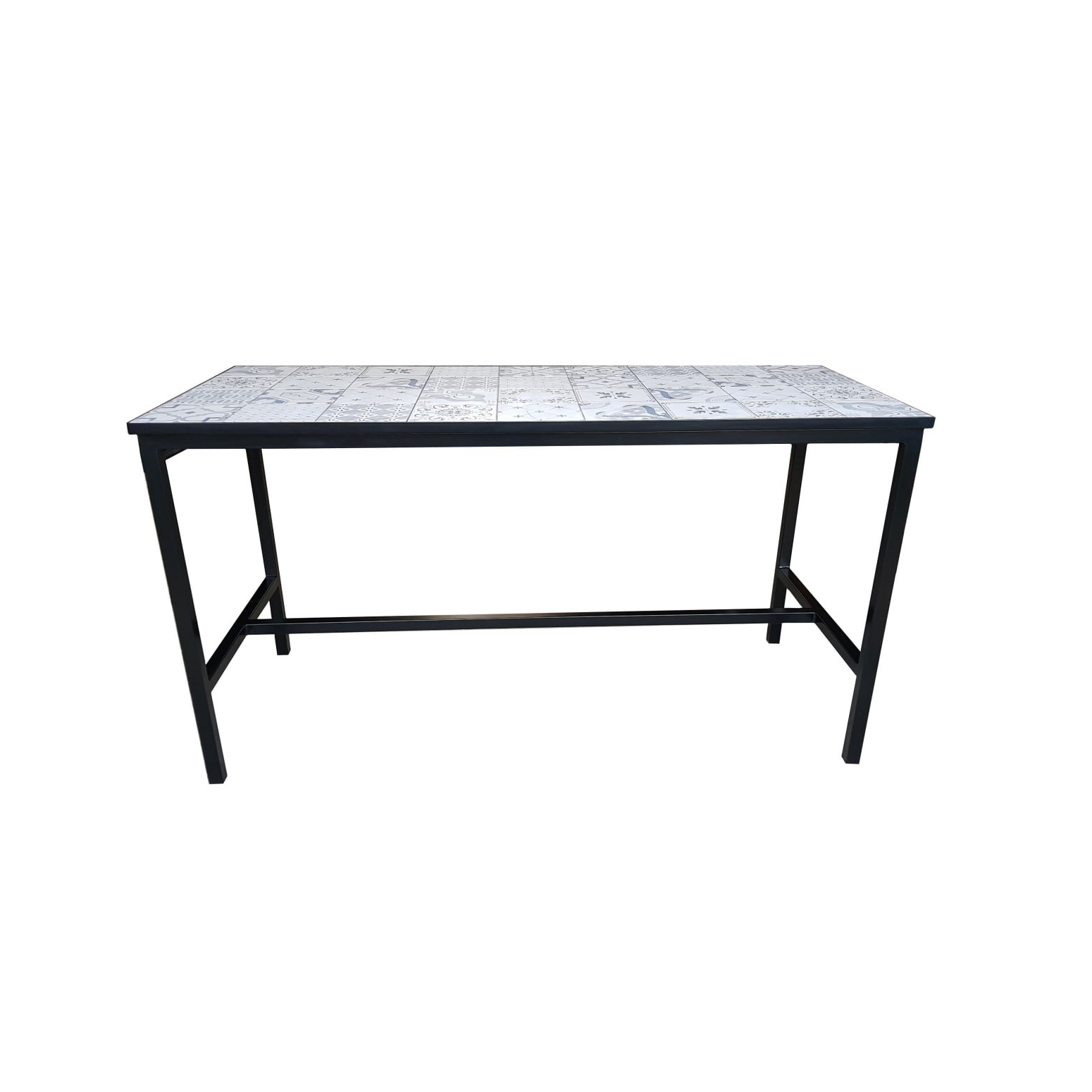 Alex P1 Table with H Support and Abstract Moroccan Tiles