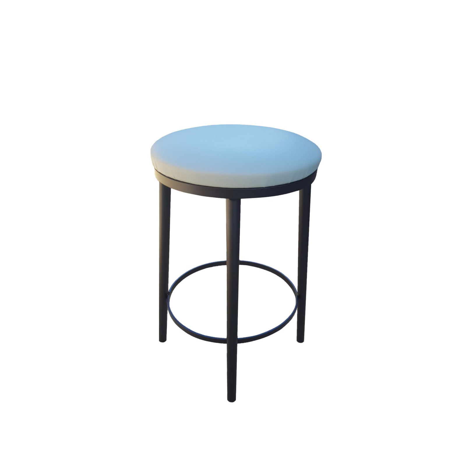 Deck Round Stool Powder Coated with Vinyl Light Blue Upholstery and Foot Support