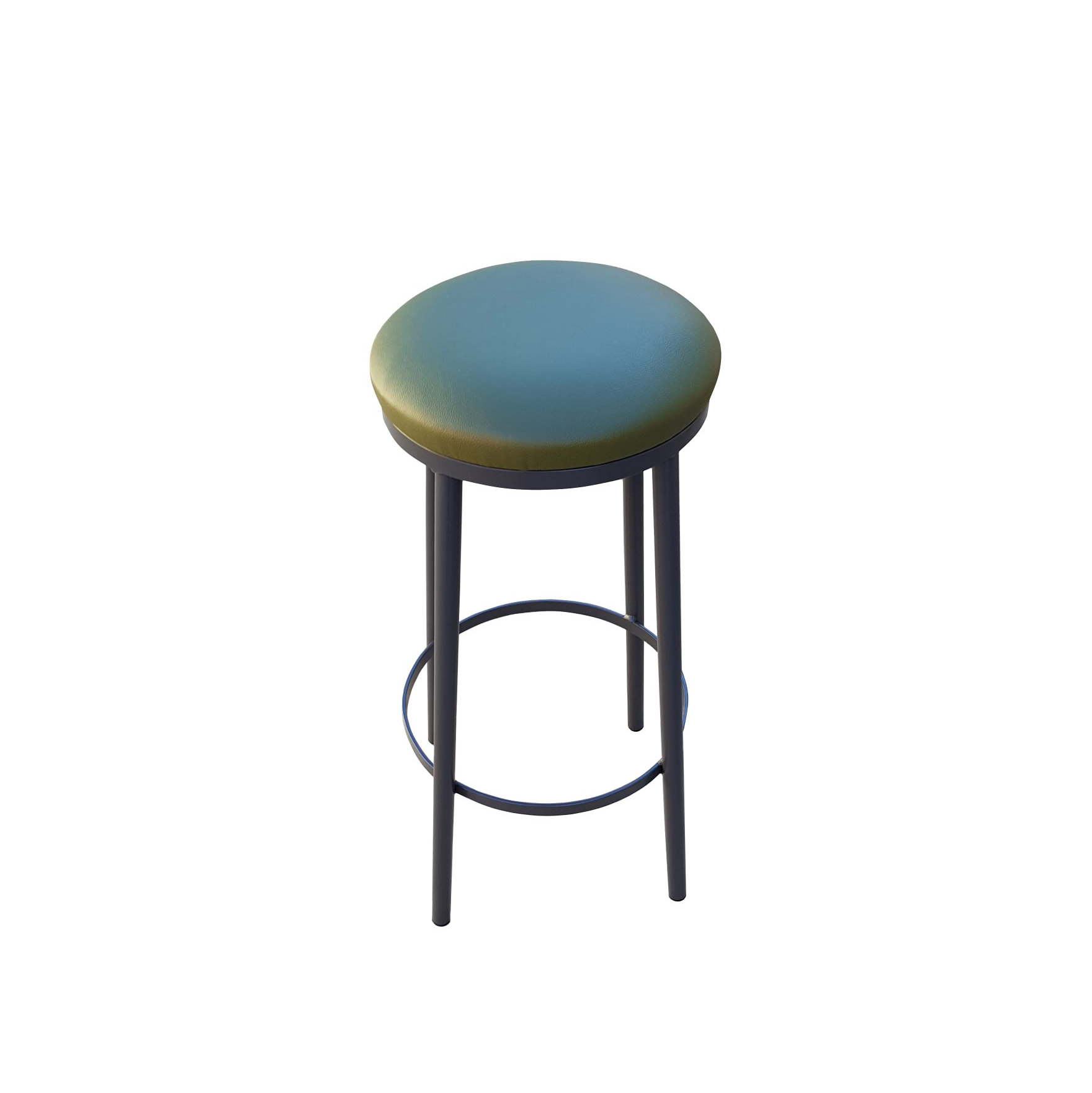 Deck Round Stool Powder Coated with Vinyl Green Upholstery and Foot Support